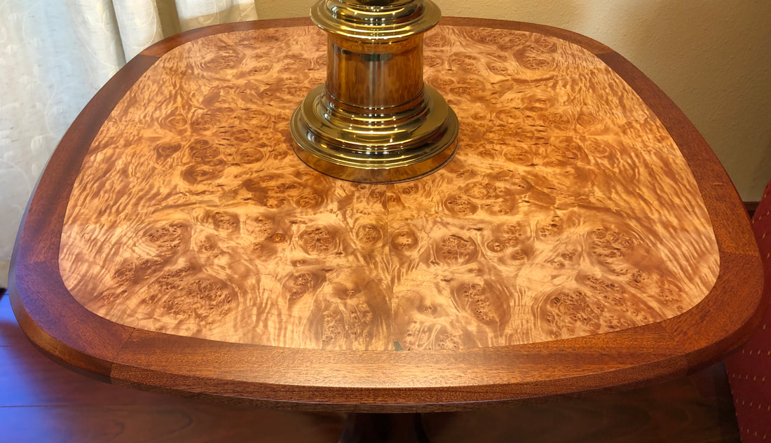 Details of the Maple Burl and Sapele Mahogany End Table