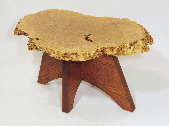 Photo of coffee table make from solid maple burl