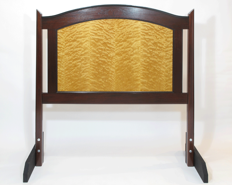 Photo 1 of headboard made from quilted maple veneer and solid mahogany