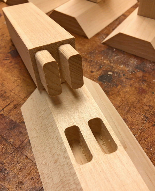 Photo of double tenon joints cut on CNC