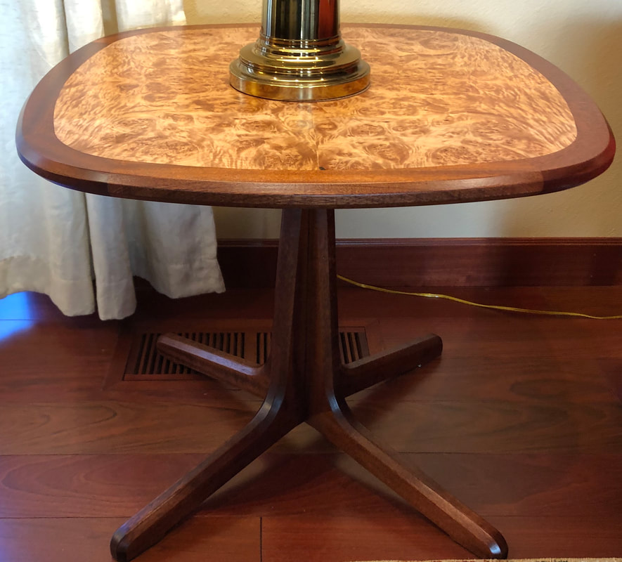 Photo of maple burl end table with solid rim